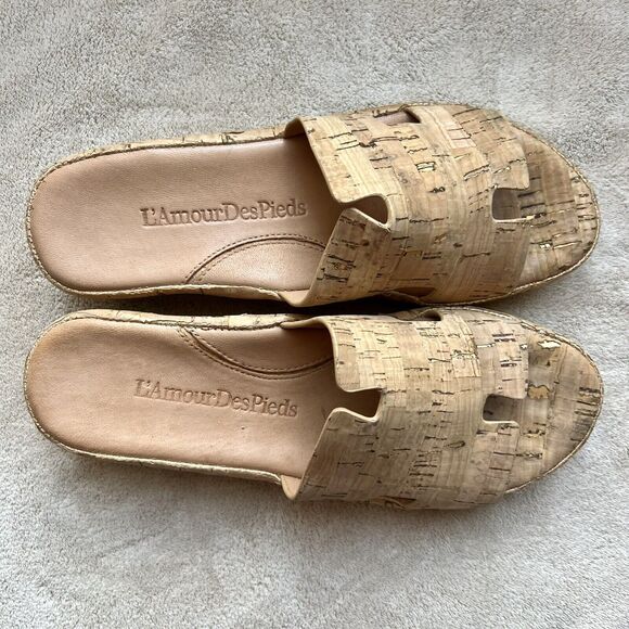 L'Amour Des Pieds Catiana Natural Open Toe Slip On Slide Cork Sandals US 7 M - Picture 13 of 16